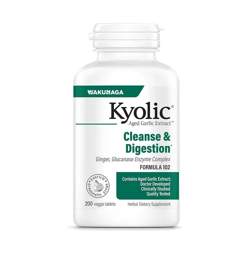 Kyolic Aged Garlic Extract Formula 102, Cleanse and Digestion, Ginger and Enzyme Complex, 100 Vegetarian Tablets