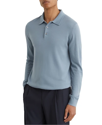 Reiss Men's Trafford Merino Wool Long-Sleeve Polo Shirt
