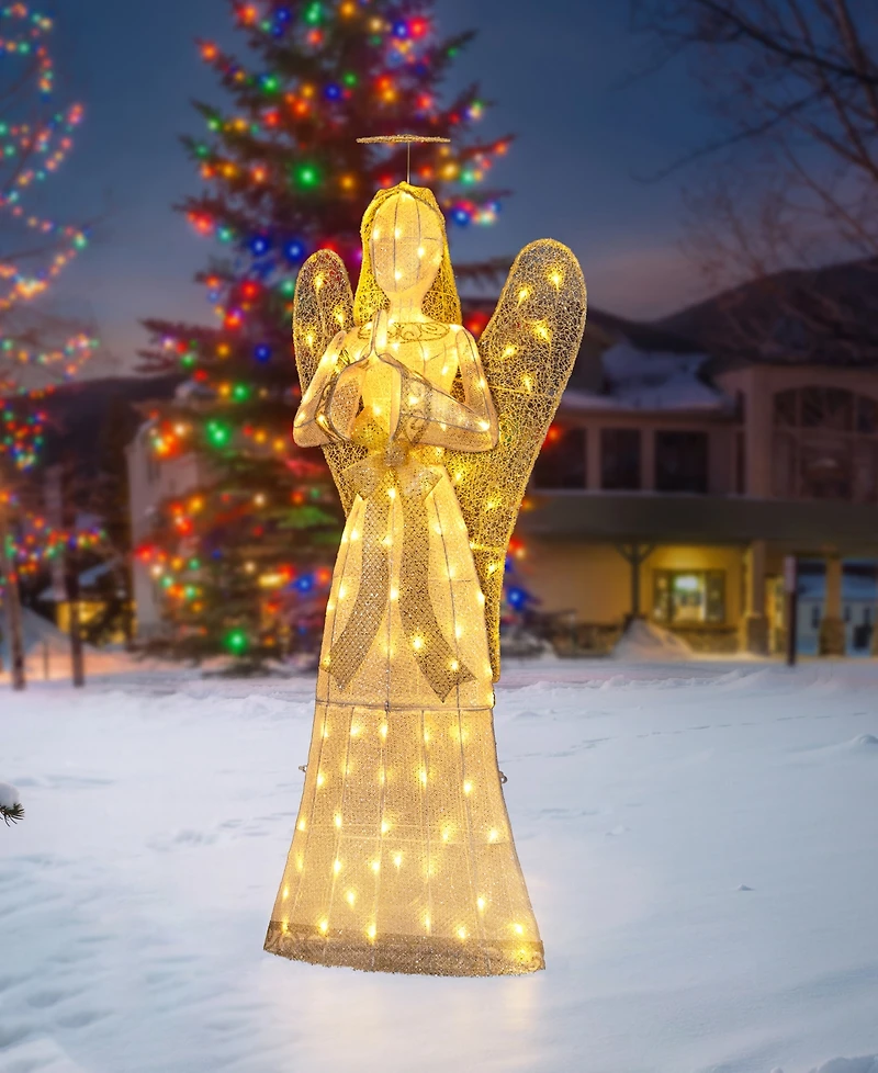 Glitzhome 63" Glittered Fabric Angel Decor