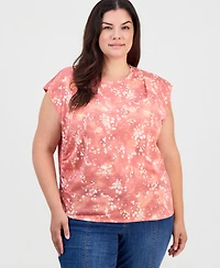 Democracy Plus Extended-Shoulder Printed Ruched T-Shirt