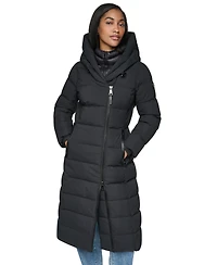 Dkny Women's Bibbed Shawl Collar Hooded Puffer Coat