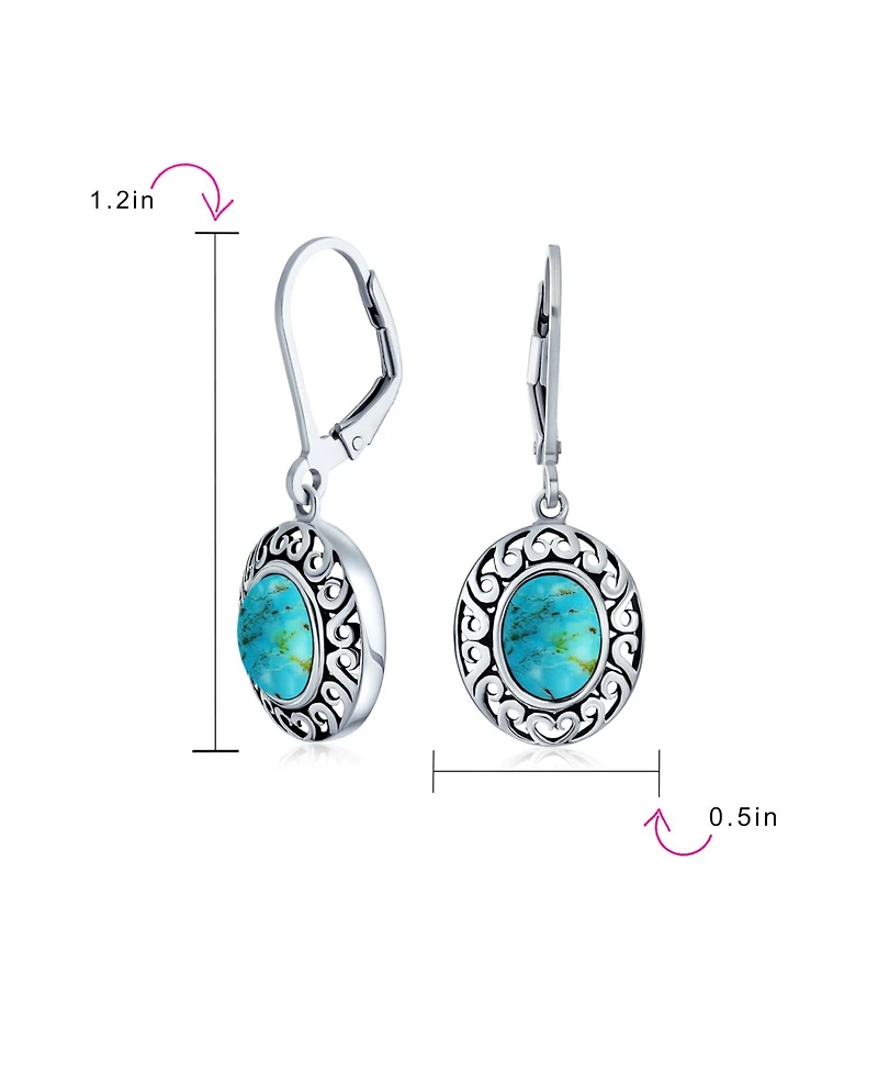 Bling Jewelry 3CTW Natural Stones Oval Bezel Set Lever Back Dangle Earrings Oxidized .925 Sterling Silver