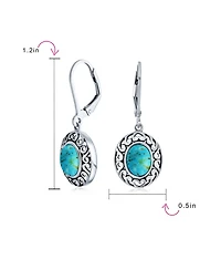 Bling Jewelry 3CTW Natural Stones Oval Bezel Set Lever Back Dangle Earrings Oxidized .925 Sterling Silver