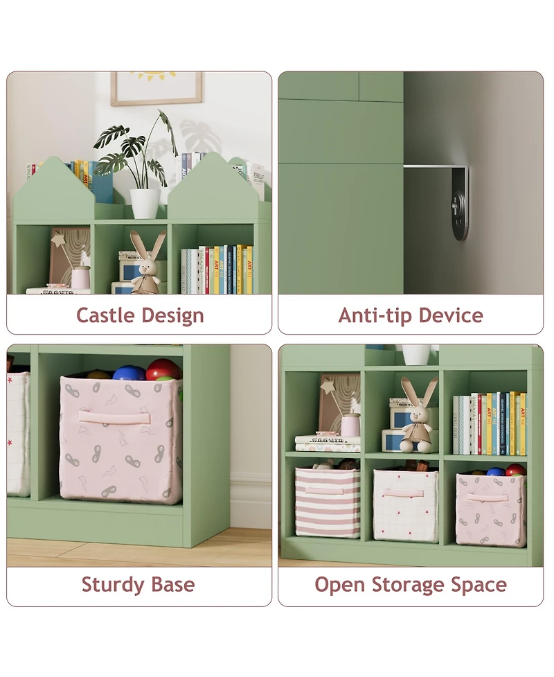 homfan Set of 2 Kids Castle Cube Toy Storage Organizer 6 Cubby Open Bookshelf with Anti Tip Wall Device Perfect for Playrooms