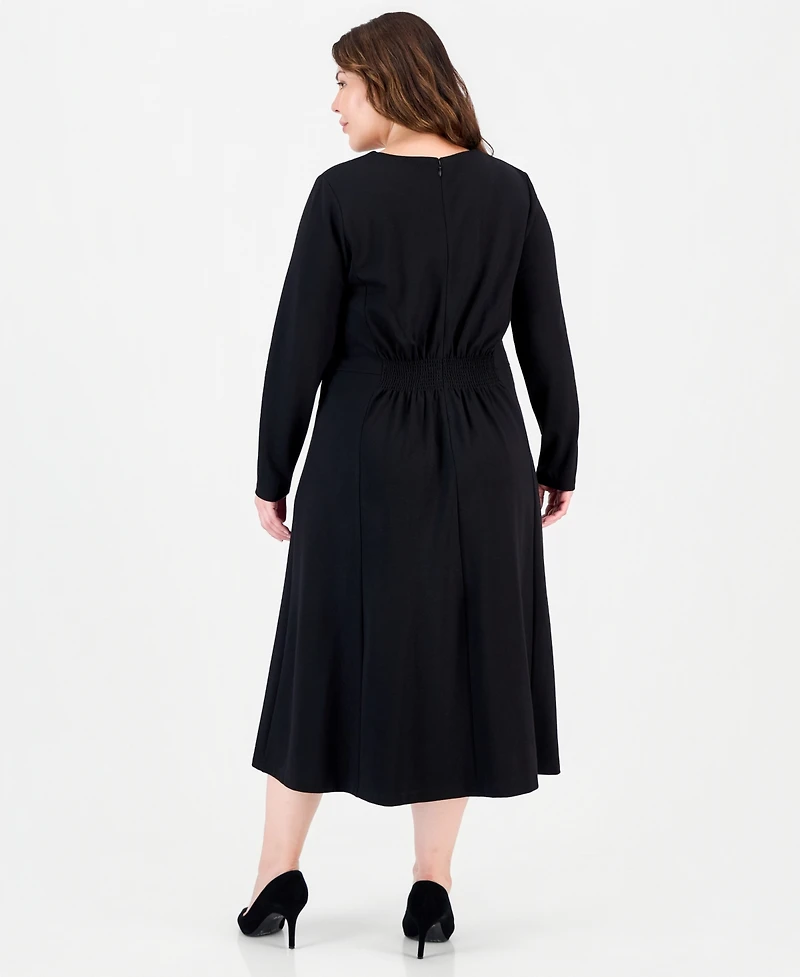 Anne Klein Plus Serenity Belted Scoop Neck A-Line Midi Dress