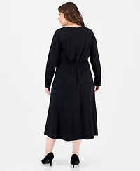 Anne Klein Plus Serenity Belted Scoop Neck A-Line Midi Dress