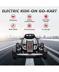 homfan 49.6 x 26.6 11.0 Inch Kids Electric Drift Go Kart, 24V Battery Powered Racing Kart with 10 Mph Speed, 2 Motor for Outdoor Fun