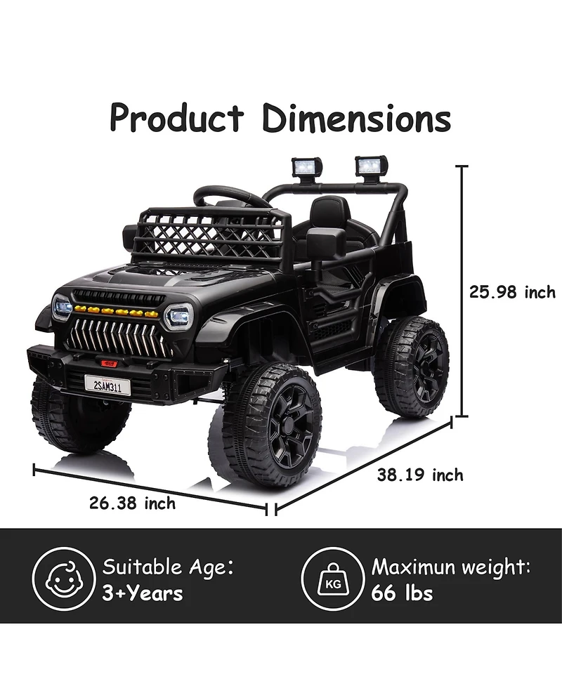 homfan Ride On Truck, Battery Powered Electric Toy for Kids with 2.4G Remote Control, 4-Wheel Spring Suspension, Led Lights, Music