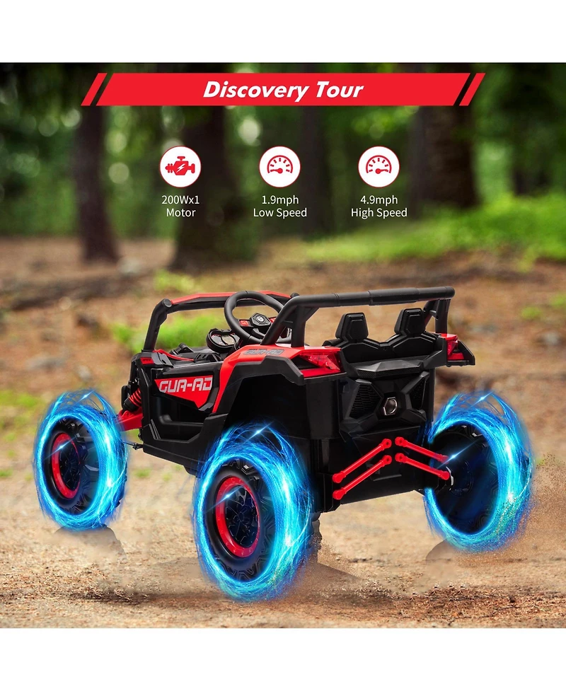 homfan 24V 2-Seater Kids Electric Utv Ride-On Car – 200W Dual Motors, Metal Frame, Off-Road Suspension, Remote Control, Usb, Music, Led Lights