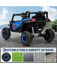 homfan 12V Ride On Utv Truck, 4WD/2WD Switchable, 4 Spring Suspension, Eva Tires, Safety Belt, Double Doors, Bluetooth, Music
