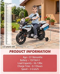 homfan Licensed Kids Ride On Police Motorcycle, 12v Electric Toy with Eva Tires and Warning Lights for Boys and Girls