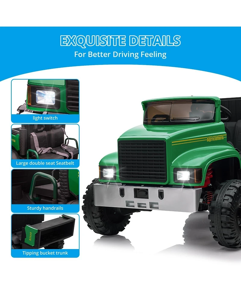 homfan 2 Seater Ride On Tractor Car, Green Kids Electric Vehicle with 24v Battery and Remote Control