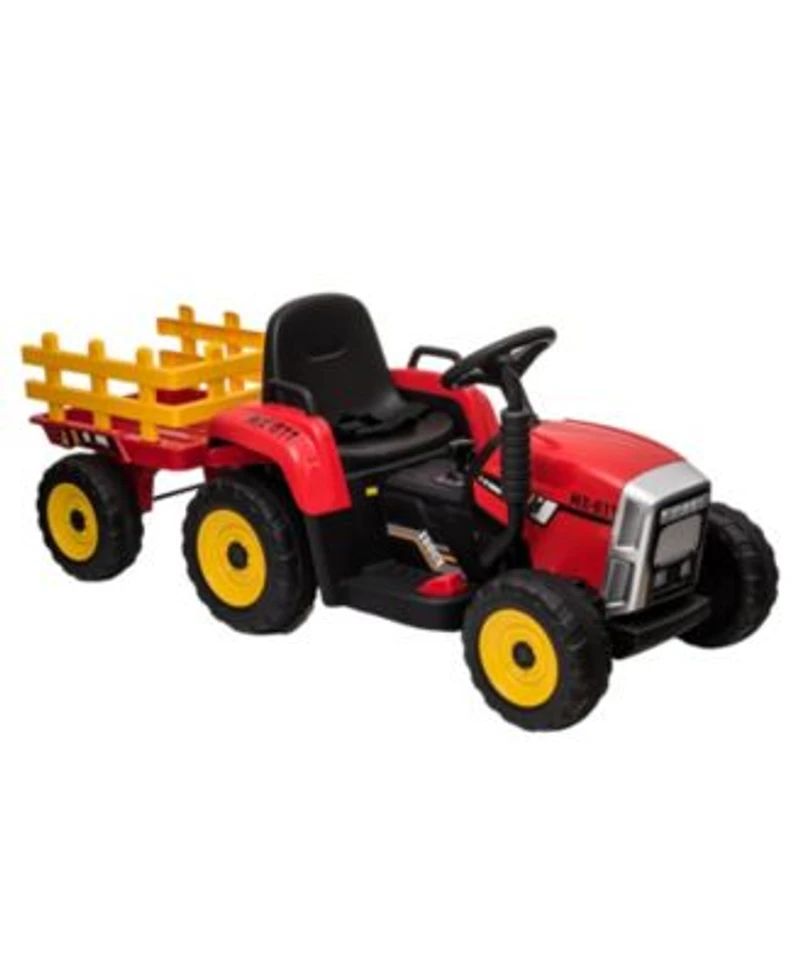 Homfan 12v Kids Electric Ride On Tractor With Trailer Remote Control 7 Led Headlights 21 Gear Shift Usb Music Player Slow Start