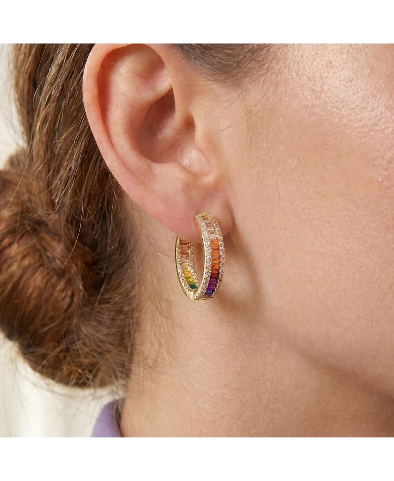 14K Gold Plated Multi Color Cubic Zirconia Hoop Earrings