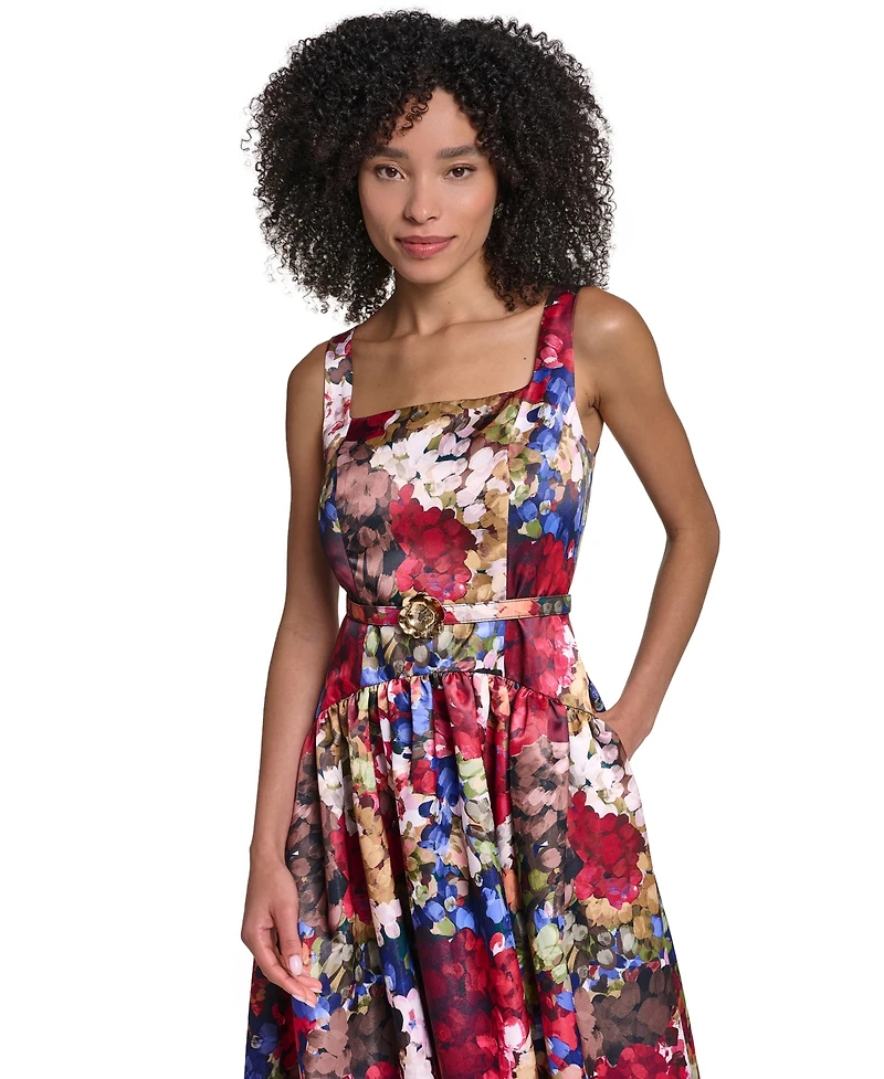 Karl Lagerfeld Paris Women's Printed Satin Drop Waist Midi Dress