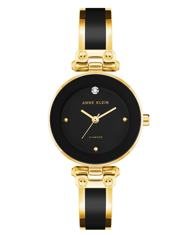 Anne Klein Women's Quartz Round Black Dial Gold-Tone Black Bangle Watch 28mm x 34mm