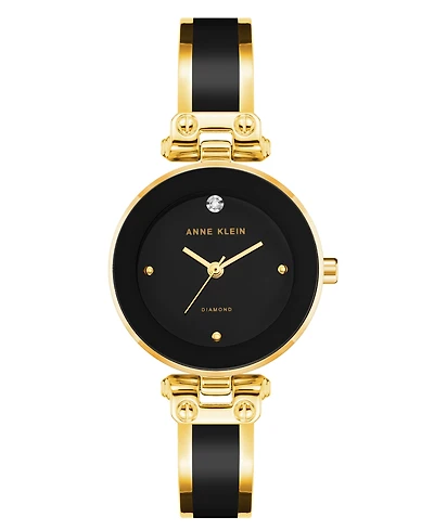Anne Klein Women's Quartz Round Black Dial Gold-Tone Black Bangle Watch 28mm x 34mm