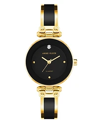 Anne Klein Women's Quartz Round Black Dial Gold-Tone Black Bangle Watch 28mm x 34mm