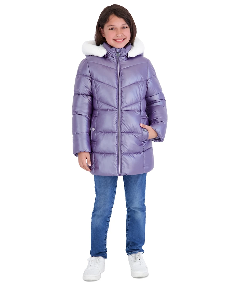 Michael Kors Girls' 5-16 Pearlized Stadium Length Long-Sleeve Jacket