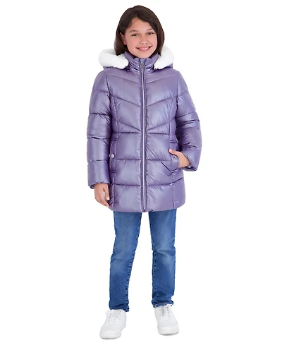 Michael Kors Girls' 5-16 Pearlized Stadium Length Long-Sleeve Jacket