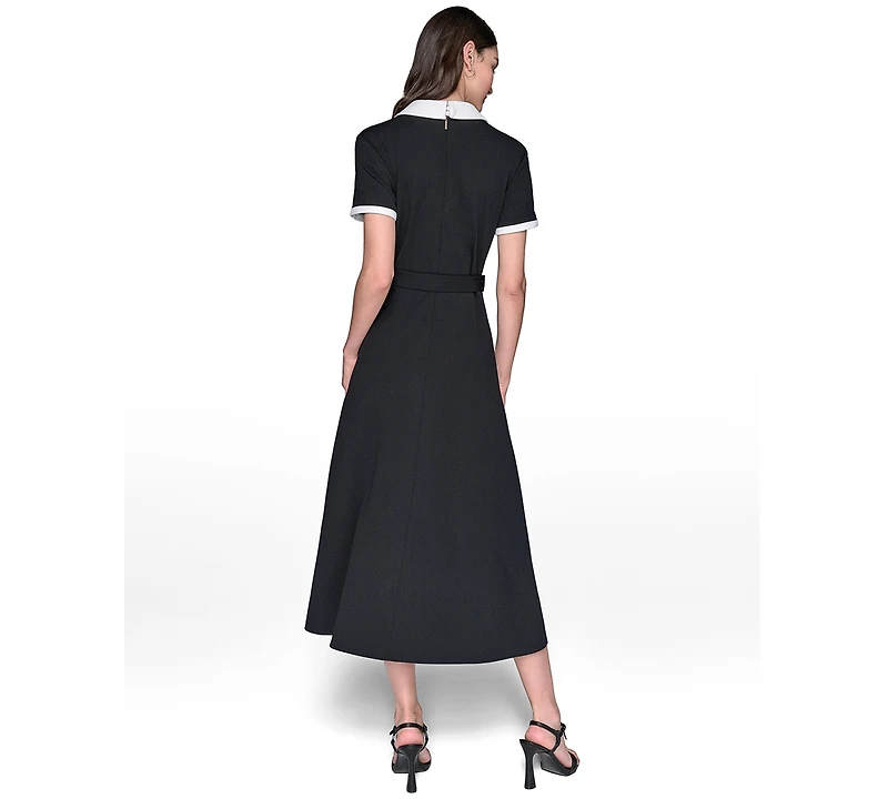 Karl Lagerfeld Paris Women's Belted A-Line Midi Shirt Dress
