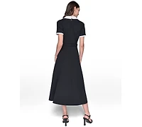 Karl Lagerfeld Paris Women's Belted A-Line Midi Shirt Dress