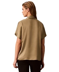 Calvin Klein Women's Matte Satin Tie-Neck Blouse