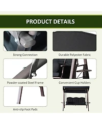 Outsunny Outdoor Patio 3-Person Steel Canopy Cushioned Seat Bench Swing with Included Side Trays & Padded Comfort