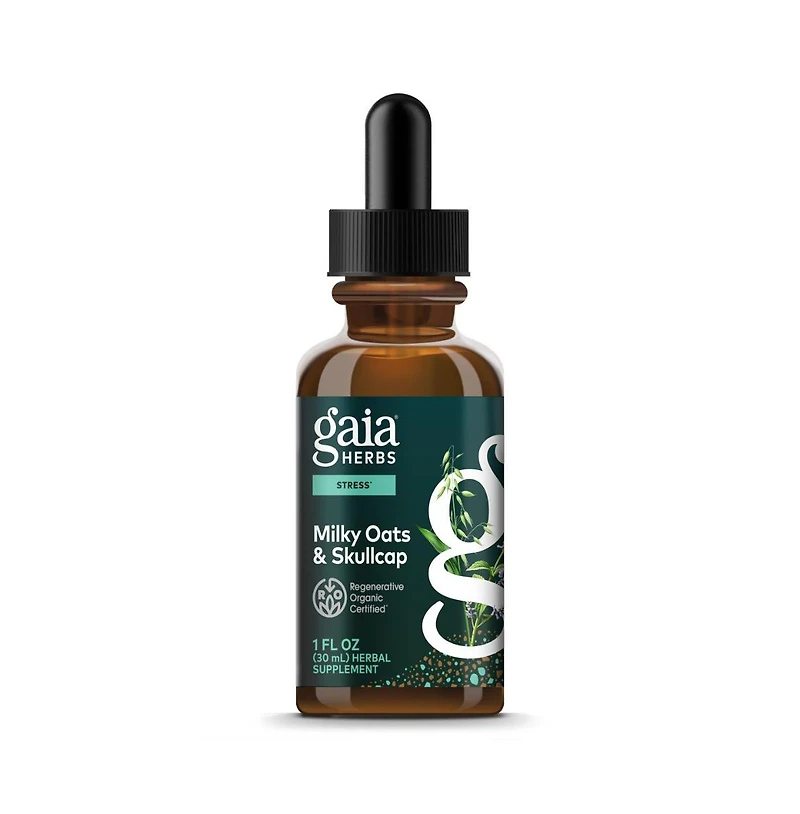 Gaia Herbs Milky Oats and Skullcap Regenerative Certified Tinctures 1 fl oz
