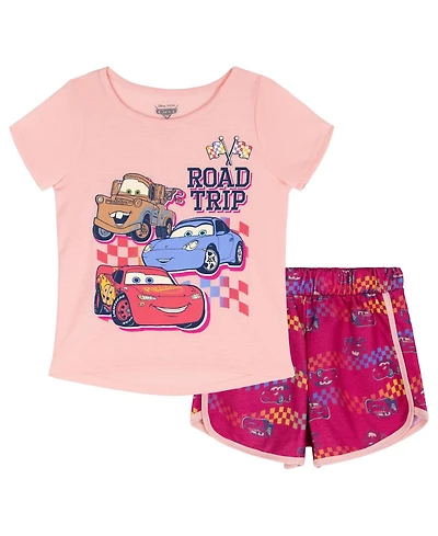 Disney Little Girls Minnie Mouse Lilo & Stitch Descendants Evie Uma T-Shirt and French Terry Shorts Outfit Set to