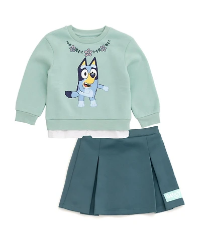 Bluey Toddler Girl's (2T-4T) Pleated 2-Piece Sweatshirt and Skirt Set