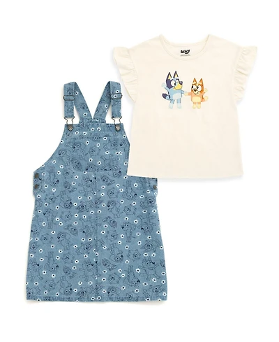 Bluey Toddler Girl's (2T-5T) 2-Piece Tee and Denim Overall Dress Set