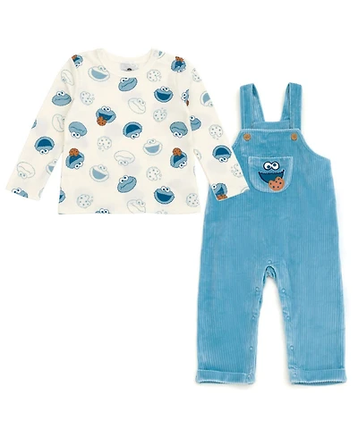 Sesame Street Cookie Monster Baby Boys ( new born to 24 M )' 2-Piece Overalls and Tee Set