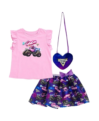 Monster Jam Sparkle Smash Girls' (5 - 12) Shirt and Skirt Set with Bag
