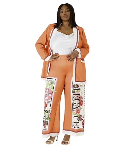 Ashley Stewart Women's Plus Floral Stamp Print Scuba Pants