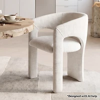 Maison Boucle Upholstered Barrel Dining Chair, Textured Fabric, Modern Curved Armchair, Padded Seat, Sculptural Accent Side Chair