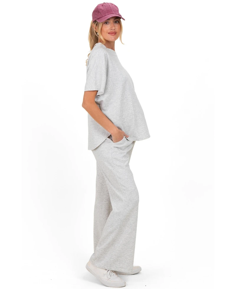 Pinkblush Women's Heather Grey Curved Hem Tee Pants Lounge Set