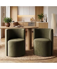 Maison Boucle Office Chair for Desk, Velvet Burgundy Barrel with Hidden Casters, Upholstered Tub Seat Curved Back, Space-Saving