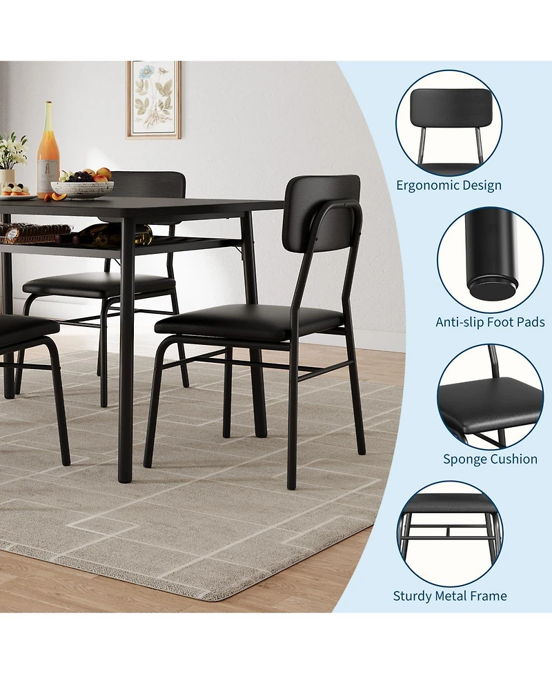 homfan 5-Piece Dining Set with Storage Rack - Modern Wood Table and 4 Upholstered Chairs, Metal Legs