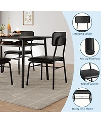 homfan 5-Piece Dining Set with Storage Rack - Modern Wood Table and 4 Upholstered Chairs, Metal Legs