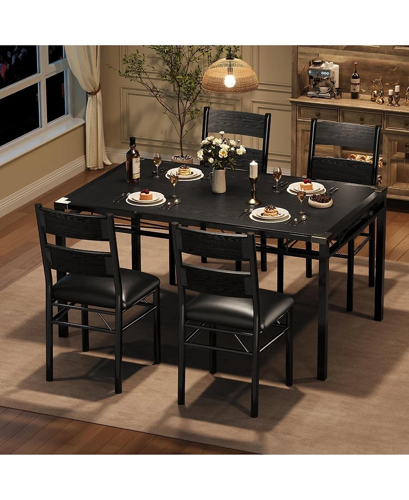 homfan Retro 5 Piece Dining Table Set Wood Table with Upholstered Chairs and Corner Protector for Kitchen or Apartment