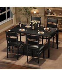 homfan Retro 5 Piece Dining Table Set Wood Table with Upholstered Chairs and Corner Protector for Kitchen or Apartment