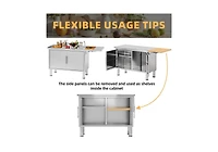 Aecojoy Stainless Steel Kitchen Cabinets, 57"x19.7" Commercial Worktable with Extend Panel and Adjustable Shelf
