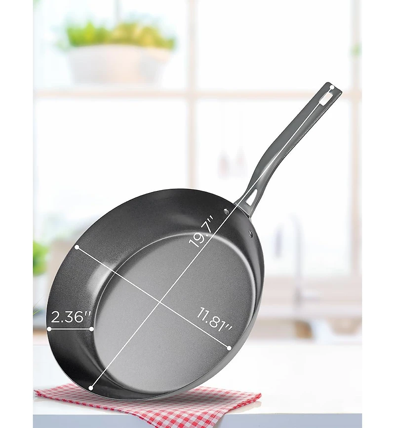 Commercial Chef 12" Carbon Steel Skillet, Non Stick Frying Pan with Ceramic Coating, Safe for Any Cooktop, Oven or Grill, Lighter and Cools Faste