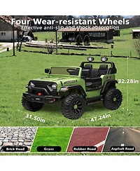 homfan 24V 2-Seater Electric Ride-On Car Motor, 20" Extra Wide Seat, 3-Speed, Parental Remote, Wireless Music, Led Lights, Safety Belt, Utv, Gift
