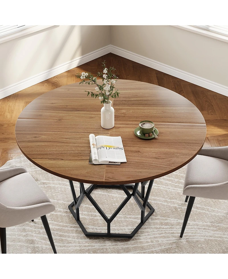 homfan 47 Inch Round Dining Table for 4-6, Industrial Farmhouse Table, Sturdy Metal Base, Rustic Wood Circle Top, Great Restaurants or Home