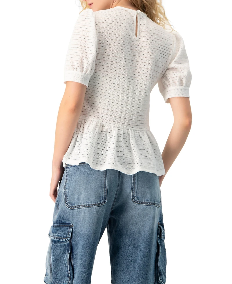 Ivonne Women's Tonal Stripe Textured See-Through Peplum Short-Sleeve Blouse