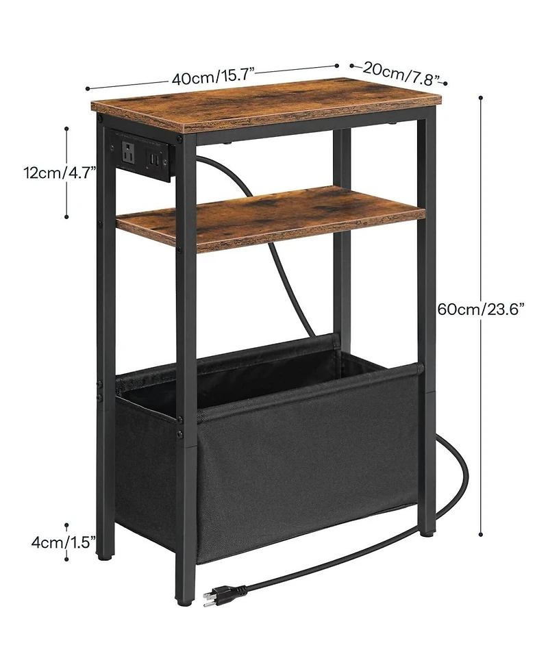 Slickblue Slim Side Table with Charging Hub and Compact Storage for Small Spaces