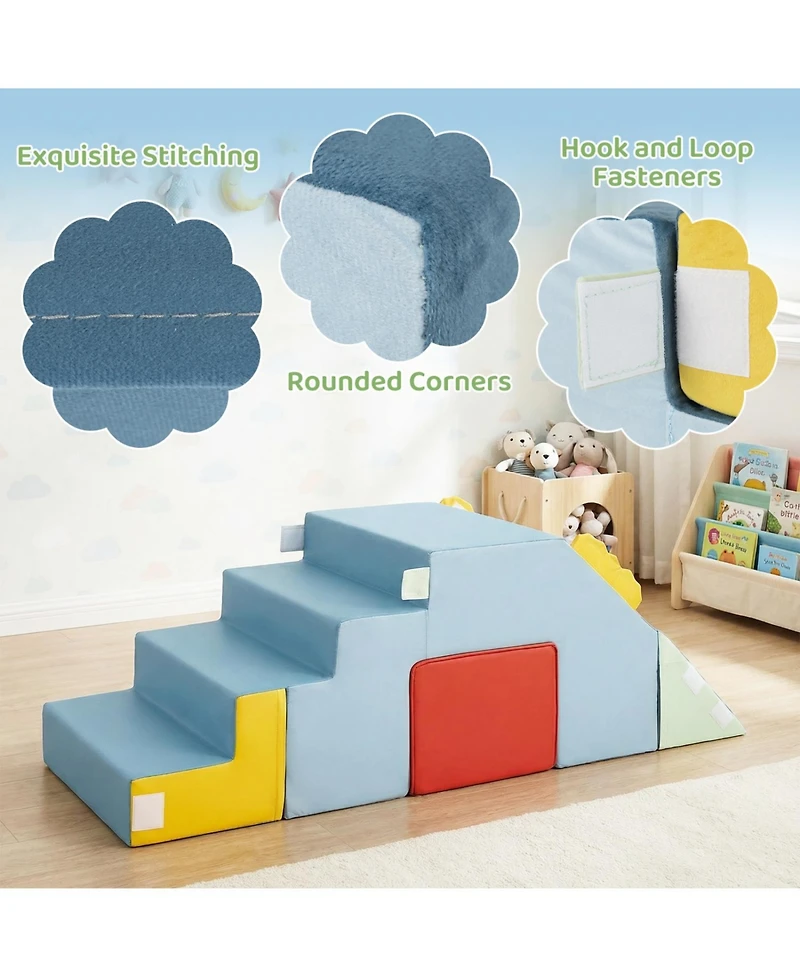 Slickblue Toddler Children's Foam Play Block Set with Velvet Covers, Table and Chair Design