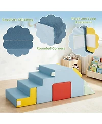 Slickblue Toddler Children's Foam Play Block Set with Velvet Covers, Table and Chair Design